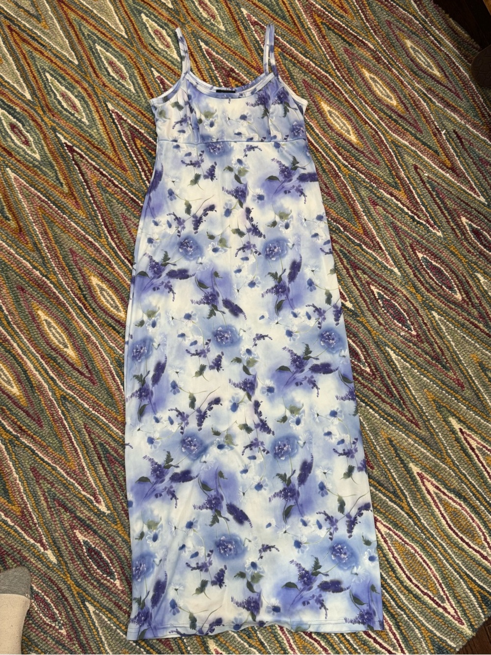 🪻🦋 VINTAGE Y2K Blue Floral Maxi Slip Dress with Spaghetti Straps‎ 🦋🪻 - Picture 8 of 13